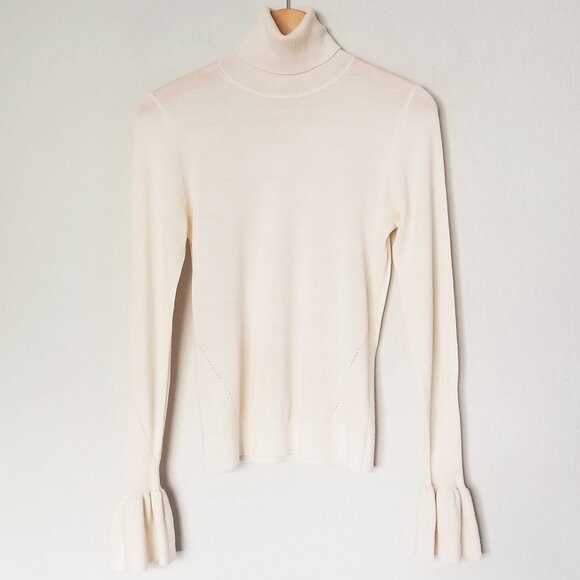 Veronica Beard 100% Merino Wool Turtleneck Tol Bell Sleeve Sweater S Cream Ivory - Picture 2 of 13